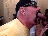 Gloryhole DILF fucked by chubby in sling